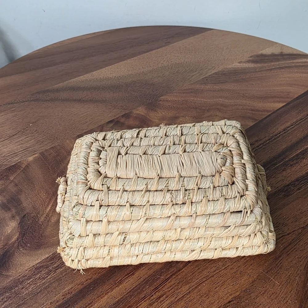 Handwoven Mini Rectangular Seagrass Serving Tray - Natural Small Trinket Tray